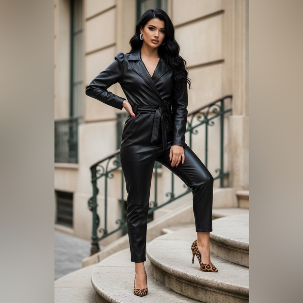 7 For All Mankind Black Leather Jumpsuit